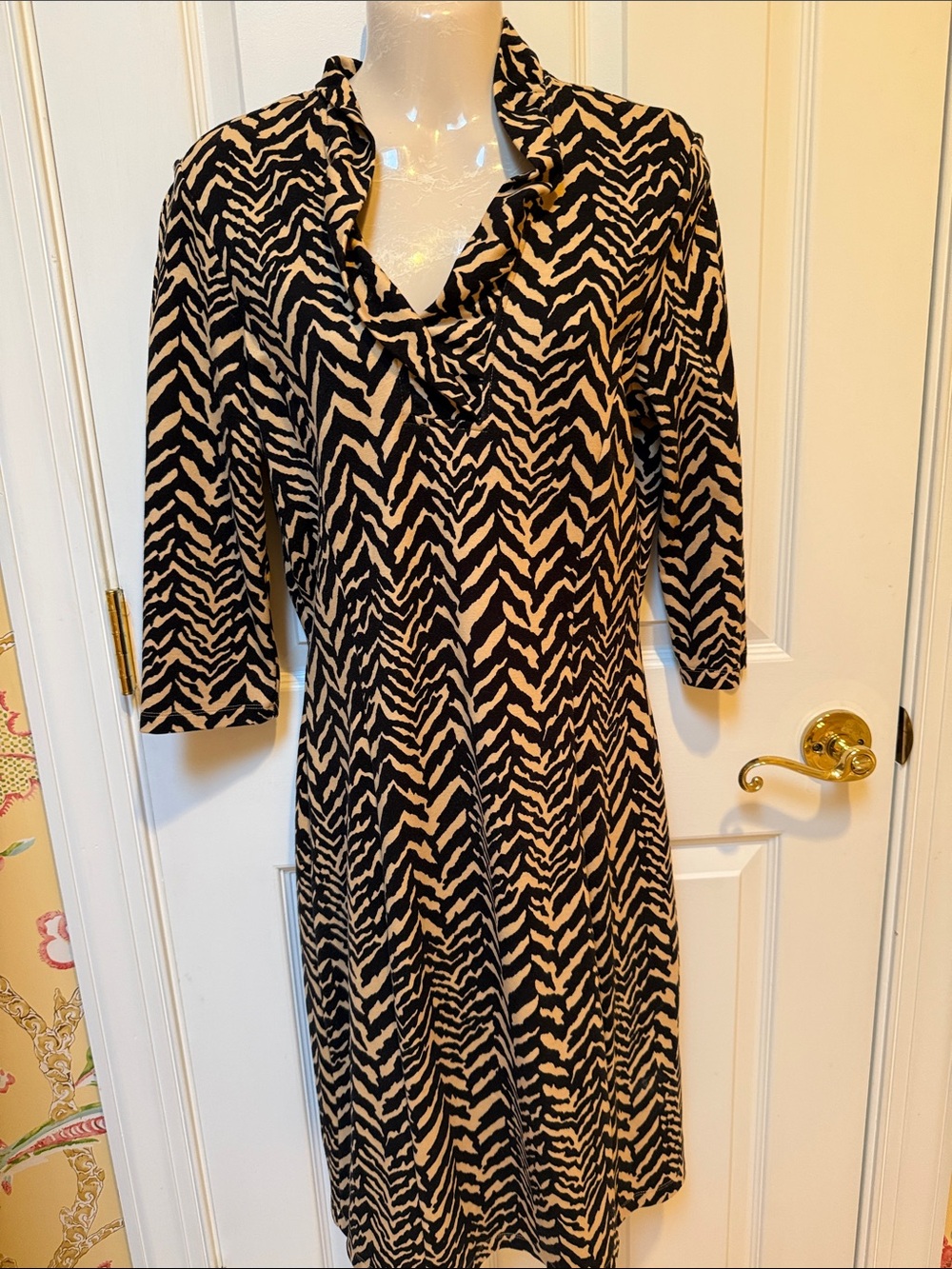 J. McLaughlin Black and Tan Zebra-Print Wrap Dress